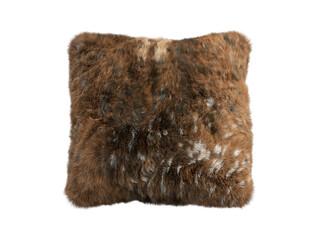 Brown fluffy square eco fur accent pillow. 3d render