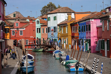 Fototapeta na wymiar The island of Burano. Burano is one of the islands of Venice, famous for its colorful houses. Burano, Venice - October 2022
