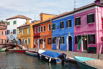 Fototapeta na wymiar The island of Burano. Burano is one of the islands of Venice, famous for its colorful houses. Burano, Venice - October 2022