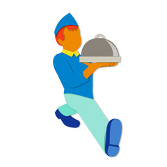 Waiter Serving Food Platter Paper Cut