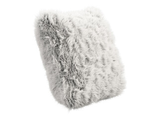 White fluffy square eco fur accent pillow. 3d render