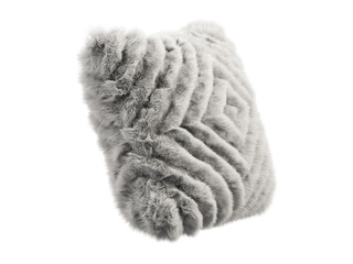 Fototapeta na wymiar Gray fluffy square eco fur accent pillow. 3d render