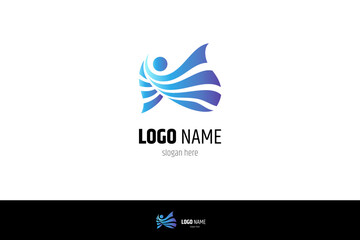 People logo with wings abstract design in blue color gradient