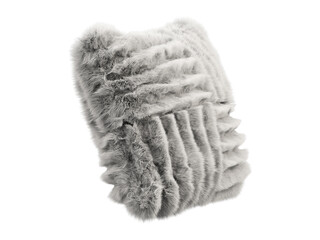 Gray fluffy square eco fur accent pillow. 3d render