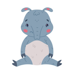 Cute Grey Tapir Animal with Proboscis Sitting with Sad Face Vector Illustration