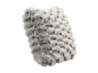 Gray fluffy square eco fur accent pillow. 3d render