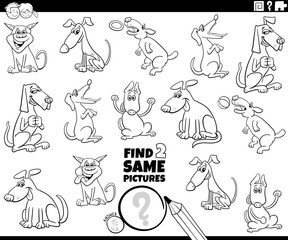 find two same dog characters game coloring page