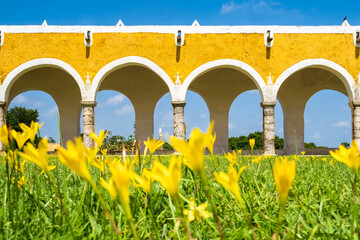 The San Antonio monastery at the yellow city of Izamal in Mexico - 535361552