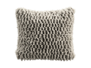 Beige fluffy square eco fur accent pillow. 3d render
