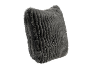 Black fluffy square eco fur accent pillow. 3d render