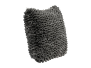 Black fluffy square eco fur accent pillow. 3d render