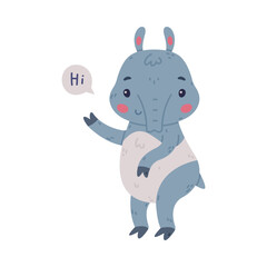 Cute Grey Tapir Animal with Proboscis Saying Hi Greeting Vector Illustration