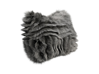 Fototapeta na wymiar Black fluffy rectangular eco fur accent pillow. 3d render