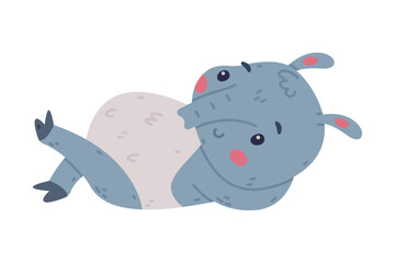 Cute Grey Tapir Animal with Proboscis Lying and Smiling Vector Illustration