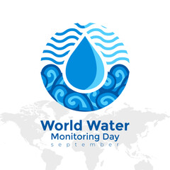 World Water Monitoring Day with illustration of drops and flow of water in a circle. vector illustration