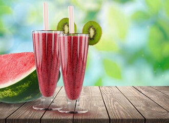 Watermelon alcoholic or non-alcoholic cocktail with ice