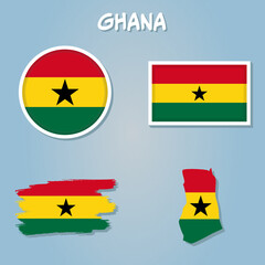 Vector illustration ghana indepencence day with ghana flag colo and ghana geography maps.