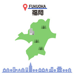 Fototapeta premium 福岡県の地図と景観セット 線無し