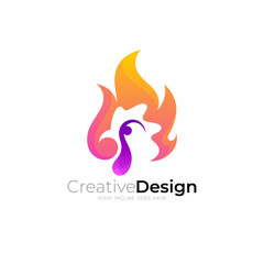 Obraz premium chicken logo and fire design restaurant, Hot fire and chicken logos