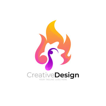 chicken logo and fire design restaurant, Hot fire and chicken logos