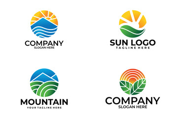 set of mountain nature logo concept and sunny design template
