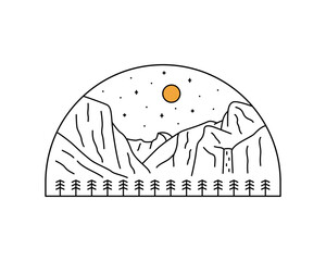 Mono line vector of Yosemite National Park design for t-shirt, badge, sticker, and other use