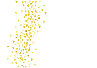 St Valentine Day Confetti. February Border For Engagement. Grunge Frame. Gold Retro Backdrop. Special Design For Celebration. Yellow Holiday Poster. Golden St Valentine Day Confetti.