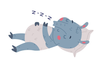 Cute Grey Tapir Animal with Proboscis Snoring Sleeping on Pillow Vector Illustration