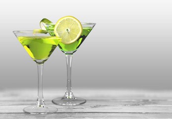 two glasses of tasty popular non-alcoholic mixed drink,