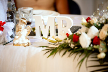 wedding decorated table with letters MR