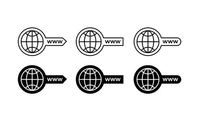 Global search web icon. Website icon. WWW sign. Web hosting technology. Globe hyperlink icon in black style.