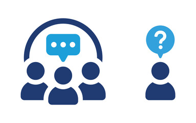 Outsider icon, stranger, alone symbol. Man outside of group conversation icon.