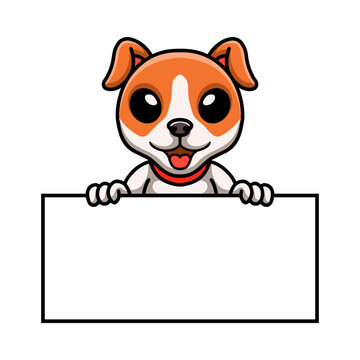 Cute jack russel dog cartoon holding blank sign
