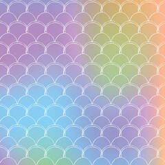 Gradient mermaid background with holographic scales.