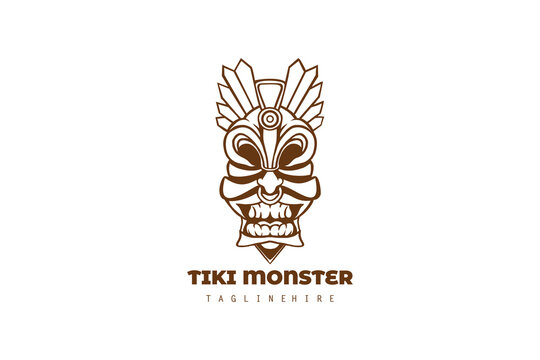 brown tiki monster logo illustration design isolated on white background