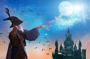 Merlin Wizard  figure  halloween background render 3d