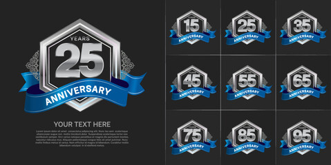 set of anniversary with silver color and blue ribbon can be use for celebration event