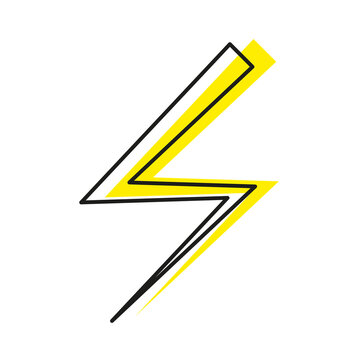 Flat lightning yellow. Flat warning symbol. yellow lightning. Yellow bolt. Vector illustration. Stock image. 