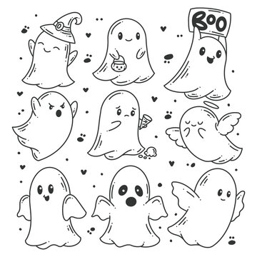 Hand-drawn Halloween cute ghost collection