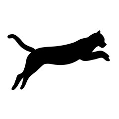 Vector flat hand drawn jumping cat silhouette isolated on white background
