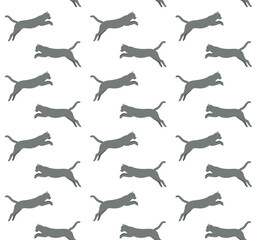 Vector seamless pattern of flat hand drawn jumping cat isolated on white background
