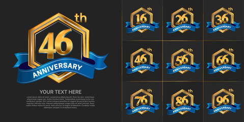 set of anniversary with gold color and blue ribbon can be use for celebration event