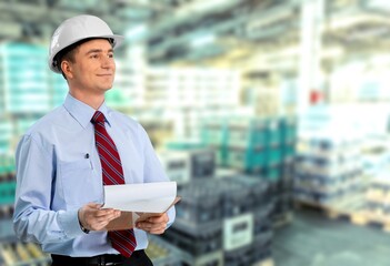 Foreman control from factory to cargo freight ship.  Shipping import export industry Logistics...