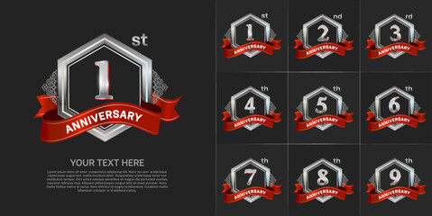 set of anniversary with silver color and red ribbon can be use for celebration event