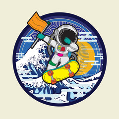 astronout illustration design with japanese style background
