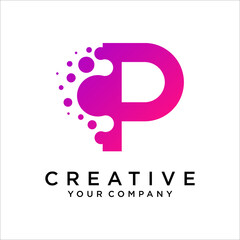 Letter P With Dots Icon Logo Design Vector Template