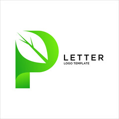 P Letter With Leafs Icon Logo Design Vector Template