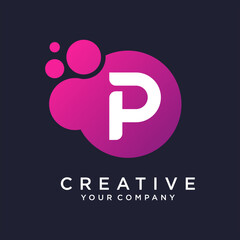 Letter P With Dots Icon Logo Design Vector Template