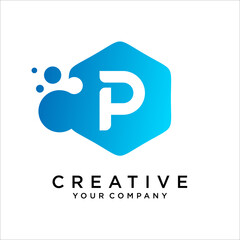Letter P With Dots Icon Logo Design Vector Template