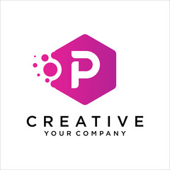 Letter P With Dots Icon Logo Design Vector Template